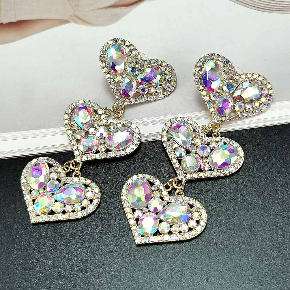 Inlay Design Fashion Style 1 Pair Fashion Heart Shape Alloy Inlay Rhinestones Valentine's Day Women's Drop Earrings