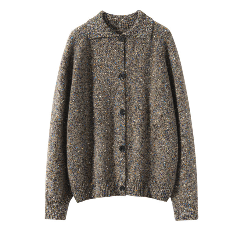 Heavy Weightweight Thickeneded Lapel Cashmere Knitwear Women's Cardigan Floral Yarn Casual Loose Cashmere Knitwear Jacket Large Size Knitwear