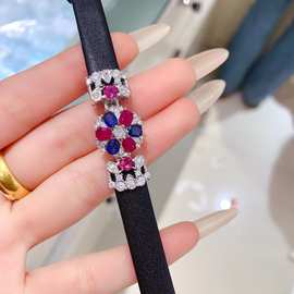 工厂批发爆款天然蓝宝石手表S925银镶嵌主石4*5热销欧美一件代发