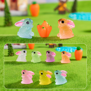 Cross-Border Luminous Mini Meditation Rabbit Animal Stereo Micro Landscape Decorative Crafts DIY Resin Accessories Small Ornaments