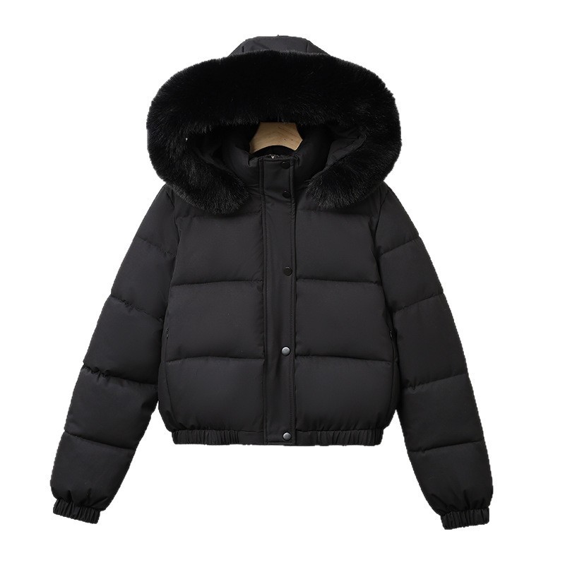 2025 otoño y invierno nuevo estilo americano pequeño corto gran cuello de cabello y camello grueso chaqueta de algodón de invierno de mujer chaqueta de algodón image 5