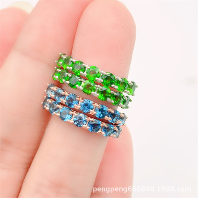 鑫億鵬S925銀鑲嵌托藍色帕石天然透輝石耳釘女式寶石水晶耳扣日韓