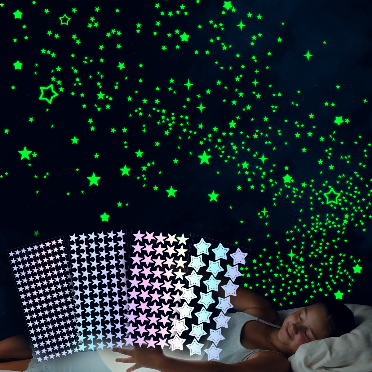 Colorful Luminous Stars and Meteors Kidsren's Room Wall Decoration Cabinet Glass Starry Sky Wall Beautification Fluorescent Stickers