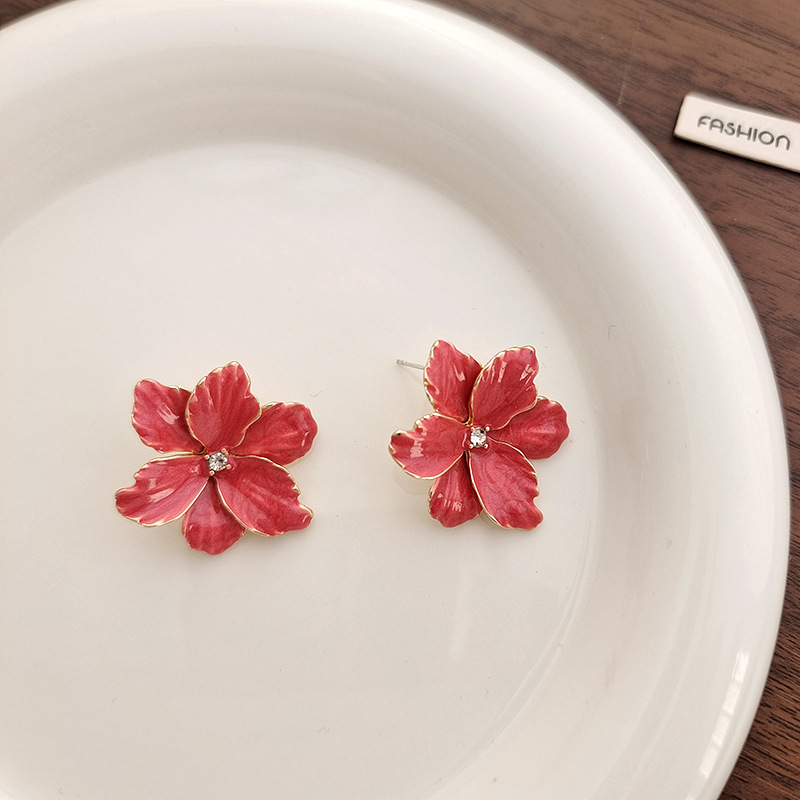 1 Pair Retro Flower Synthetic Gemstones Alloy Enamel Womenu0027S Ear Studs