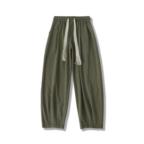 Cotton Linen Casual Men's Summer Thin Oversize Wide Leg Loose Pants American Street Style Linen Straight Leg Pants Trendy
