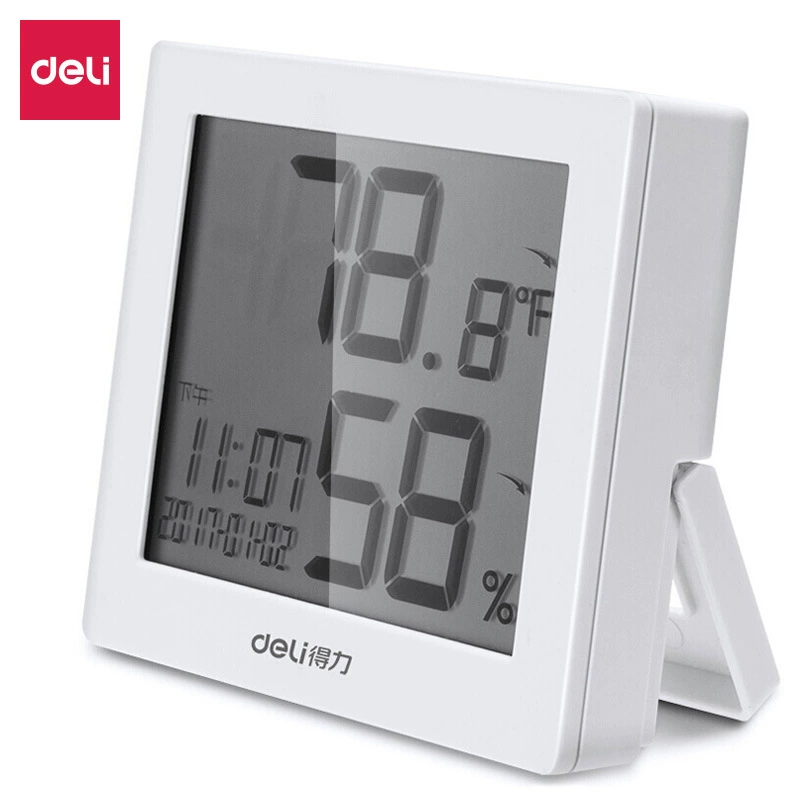 Цифровой измеритель температуры и влажности Deli 8813, простой многофункциональный бесшумный цифровой будильник для студентов и офисных работников.