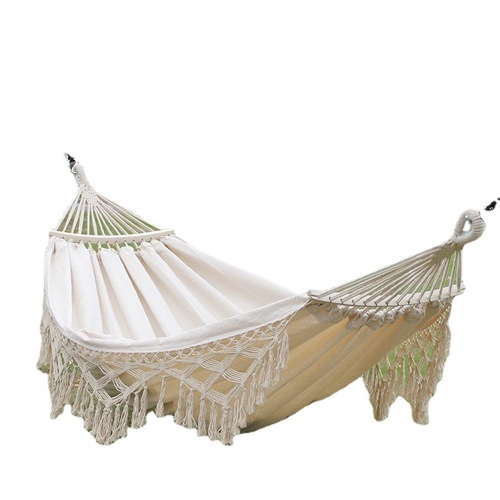 European and American style tassel hammock outdoor folding camping woven canvas swing curved rod portable hanging chair wholesale double