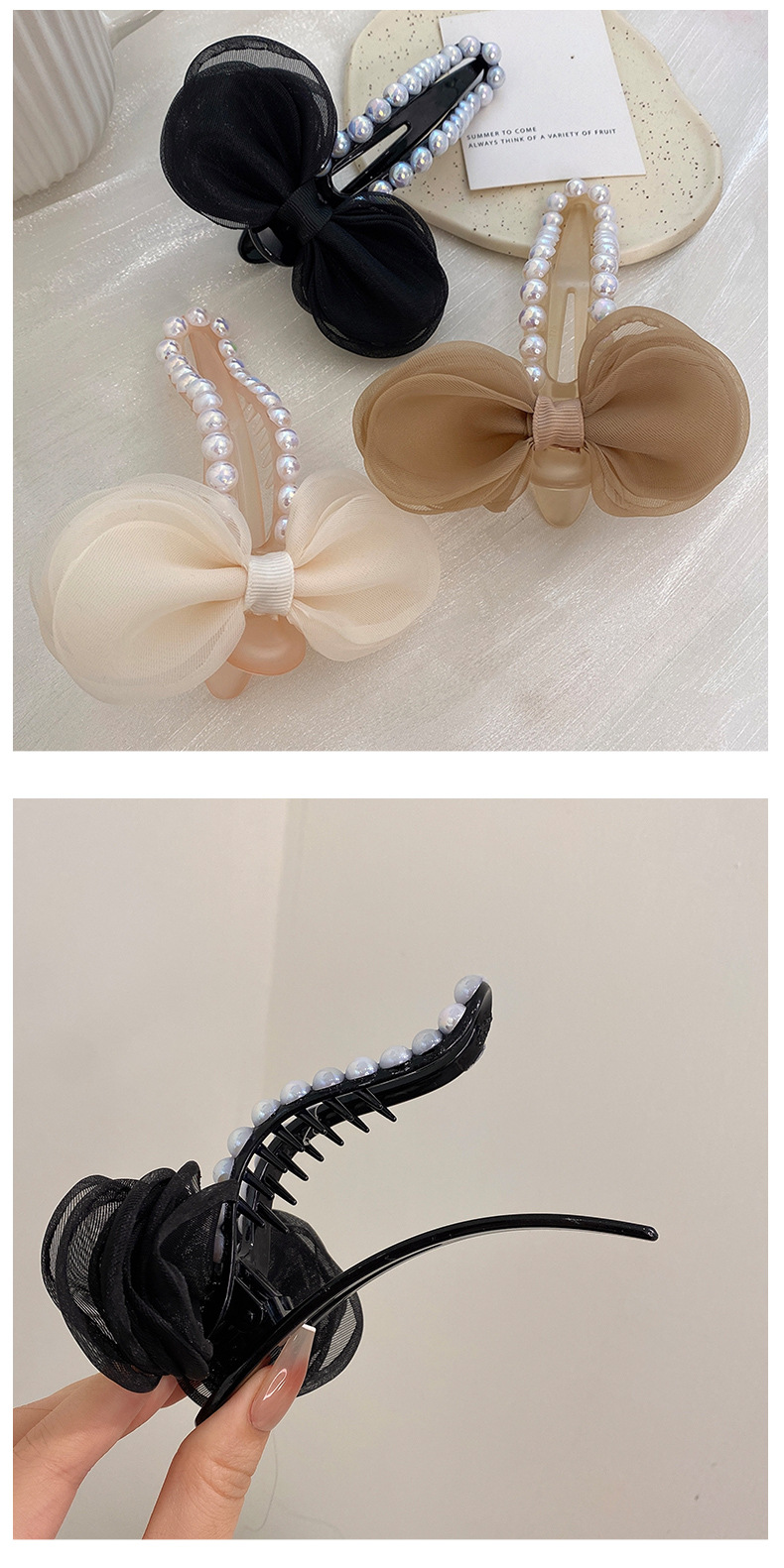 Pearl bow tie duckbill clip