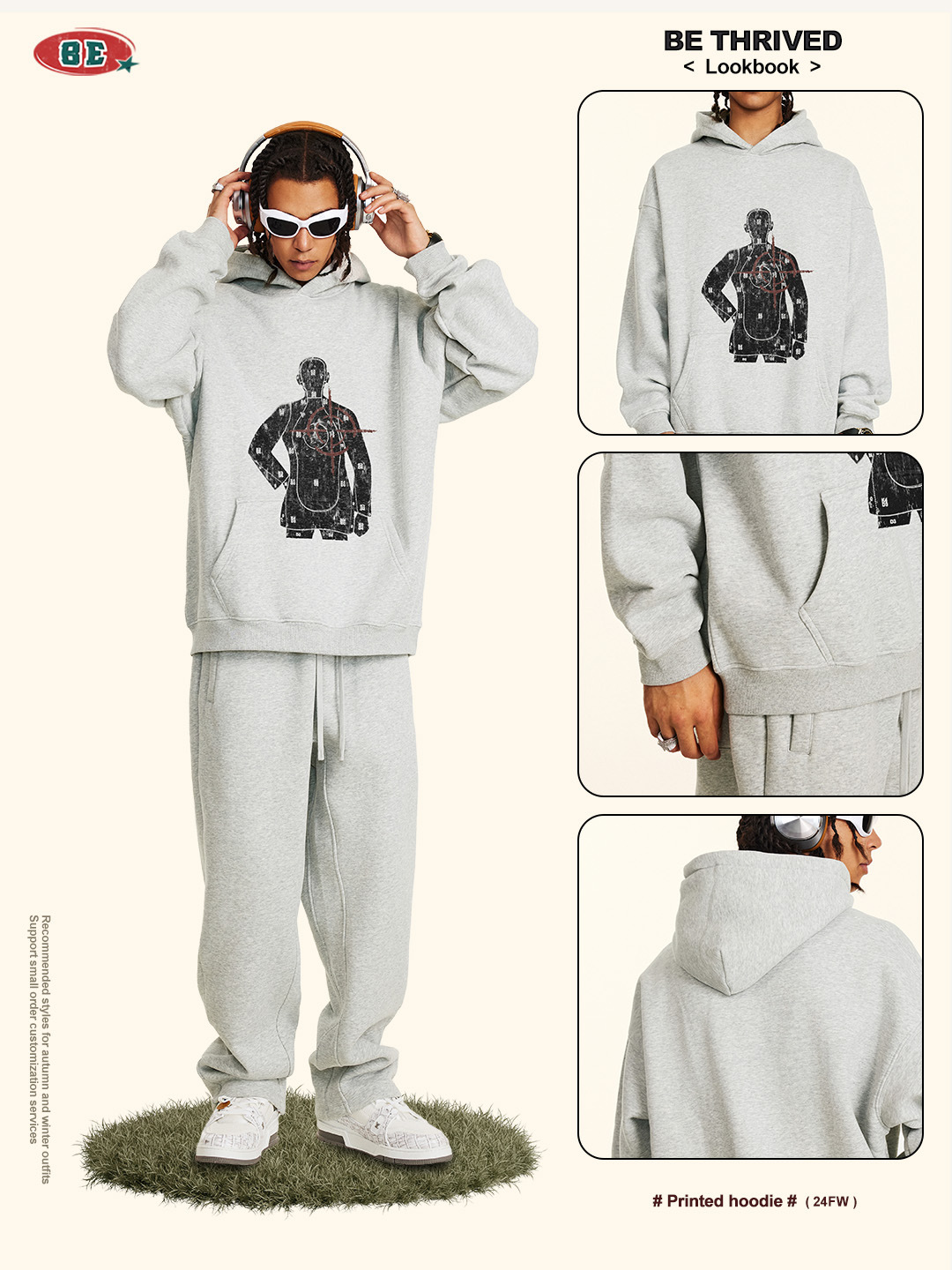 BE ropa de hombre | 2025 otoño marca de moda americana sudadera con capucha con estampado parodia pareja más suéter de terciopelo para hombre
