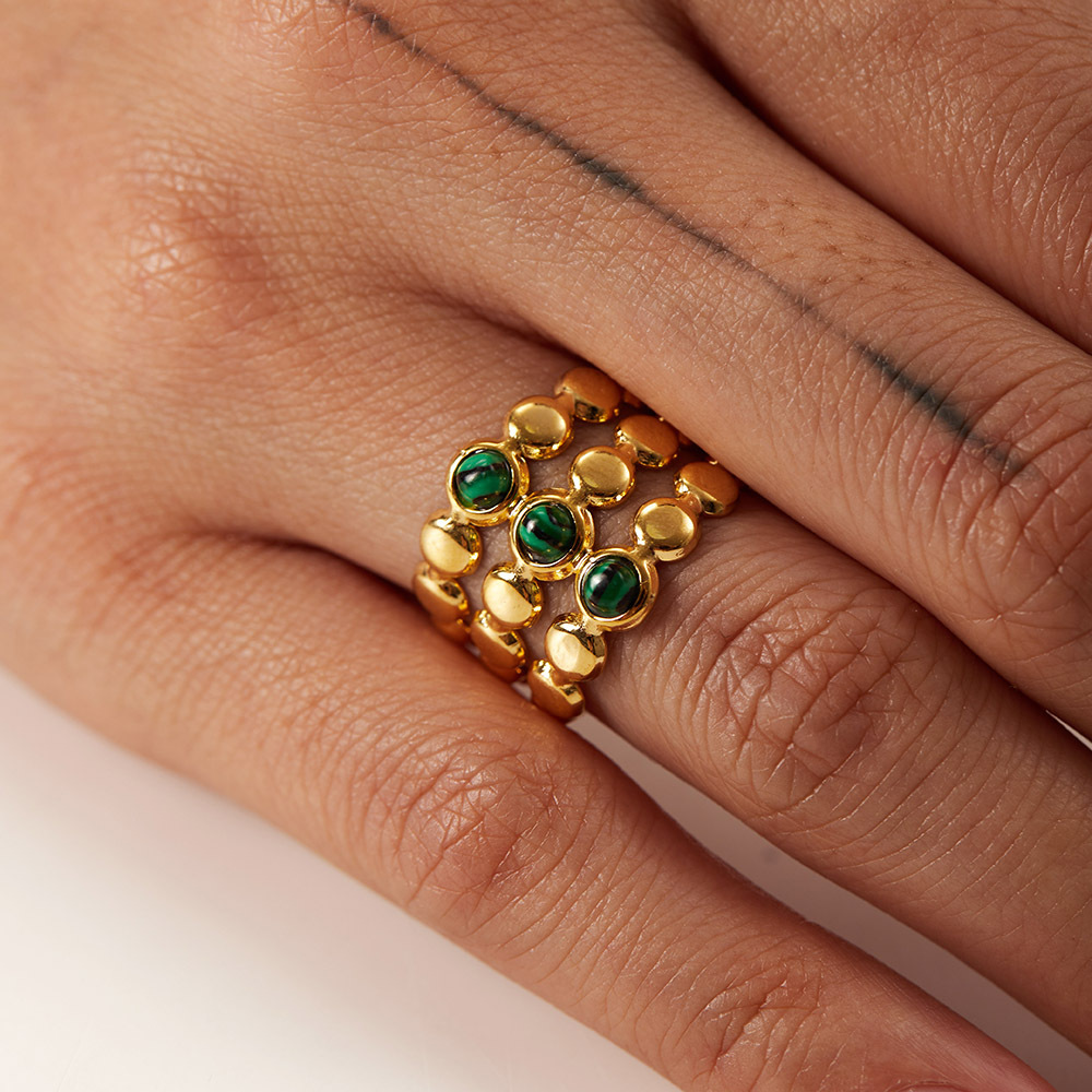 French Style Round Stainless Steel Inlay Gem Open Ring 1 Piece