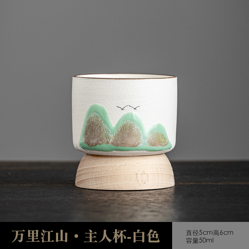 Juego de tazas de té de cerámica transformada en horno, estilo paisaje, de las dinastías Tang y Song, taza maestra de los Mil Millas de Montañas y Ríos, juego de caja de regalo con taza individual.