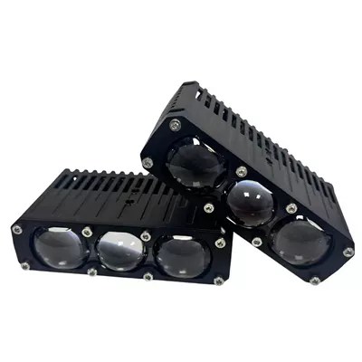 Cross-border best-selling high-power 75W three-eye car grille lights, featuring integrated high and low beam LED headlights and a hidden grille spotlight