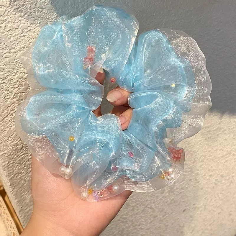 波妞的夏天~ 新款小金鱼泡泡欧根纱大肠发圈女小清新甜美扎头发绳|undefined