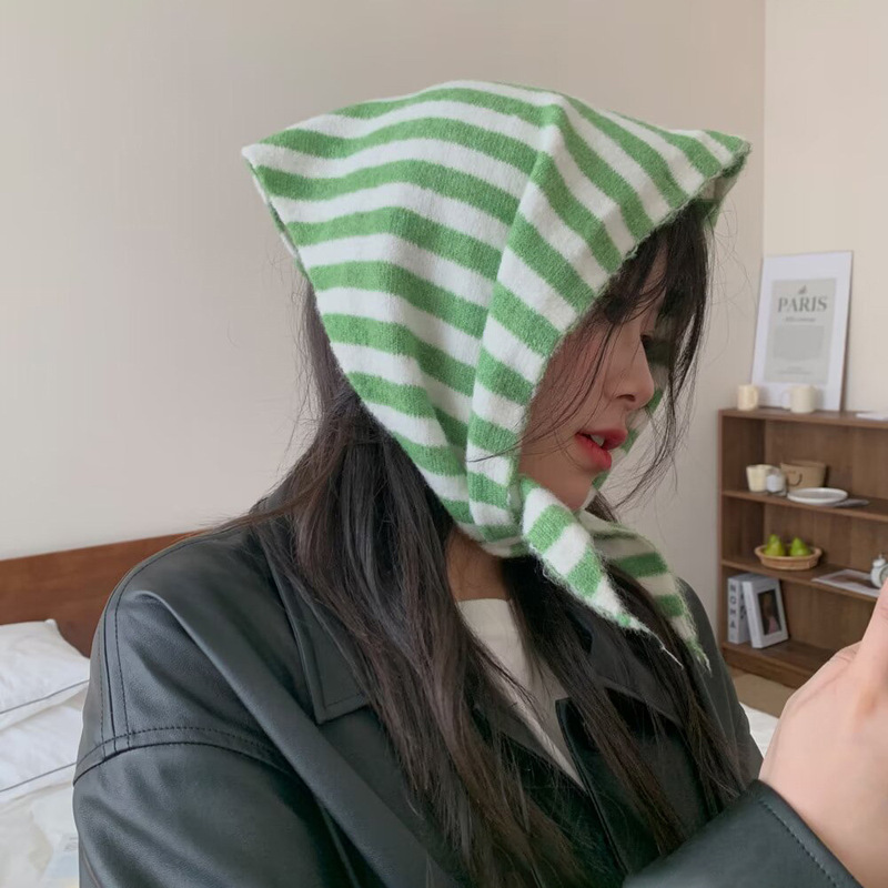 秋冬小三角巾条纹款针织围脖高级三角巾新款ins保暖韩国三角巾女|undefined