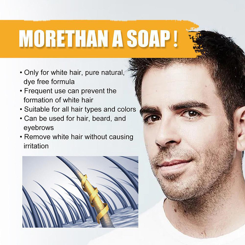 a golden cylindrical hair treatment applicator for men’s grey coverage bar shampoo for dark hair 50g designed to remove white hairs without irritation