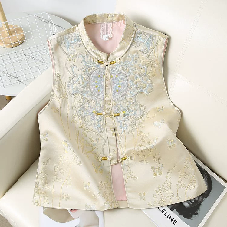 Новый китайский стиль национальный стиль вышитый жилет женская мода дикий пуговица жилет жилетка весна и осень мама новая куртка