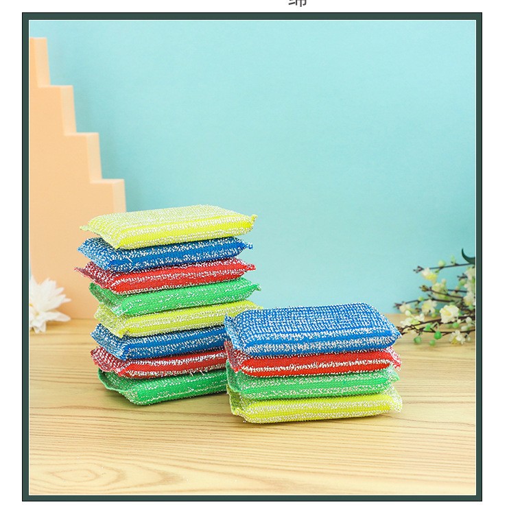 Cepillo de limpieza de doble cara con rayas finas y engrosadas para artículos de limpieza de cocina, bloque de esponja para lavar platos, paño de esponja para eliminar grasa.