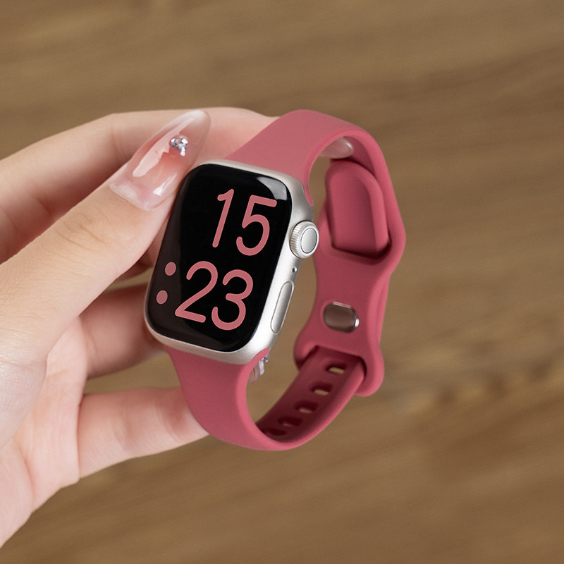 适用iwatch10苹果表带S9细款硅胶八字扣运动S8夏天s7小蛮腰新款女