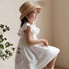 White soft breathable summer clothing, thin dress, small princess costume, french style, cotton and linen