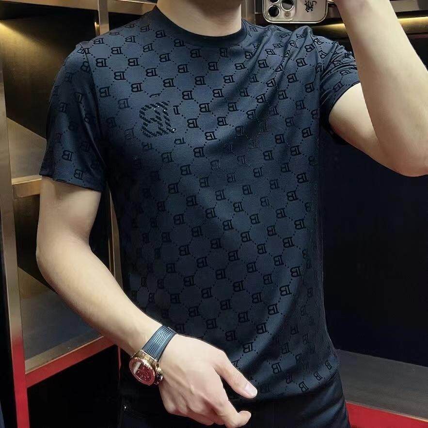 2025 Summer Explosions Men's Short-sleeved T-shirt BB All-match Round Neck Slim-fit high quality Short-sleeved T-shirt Men's Light Luxury Men