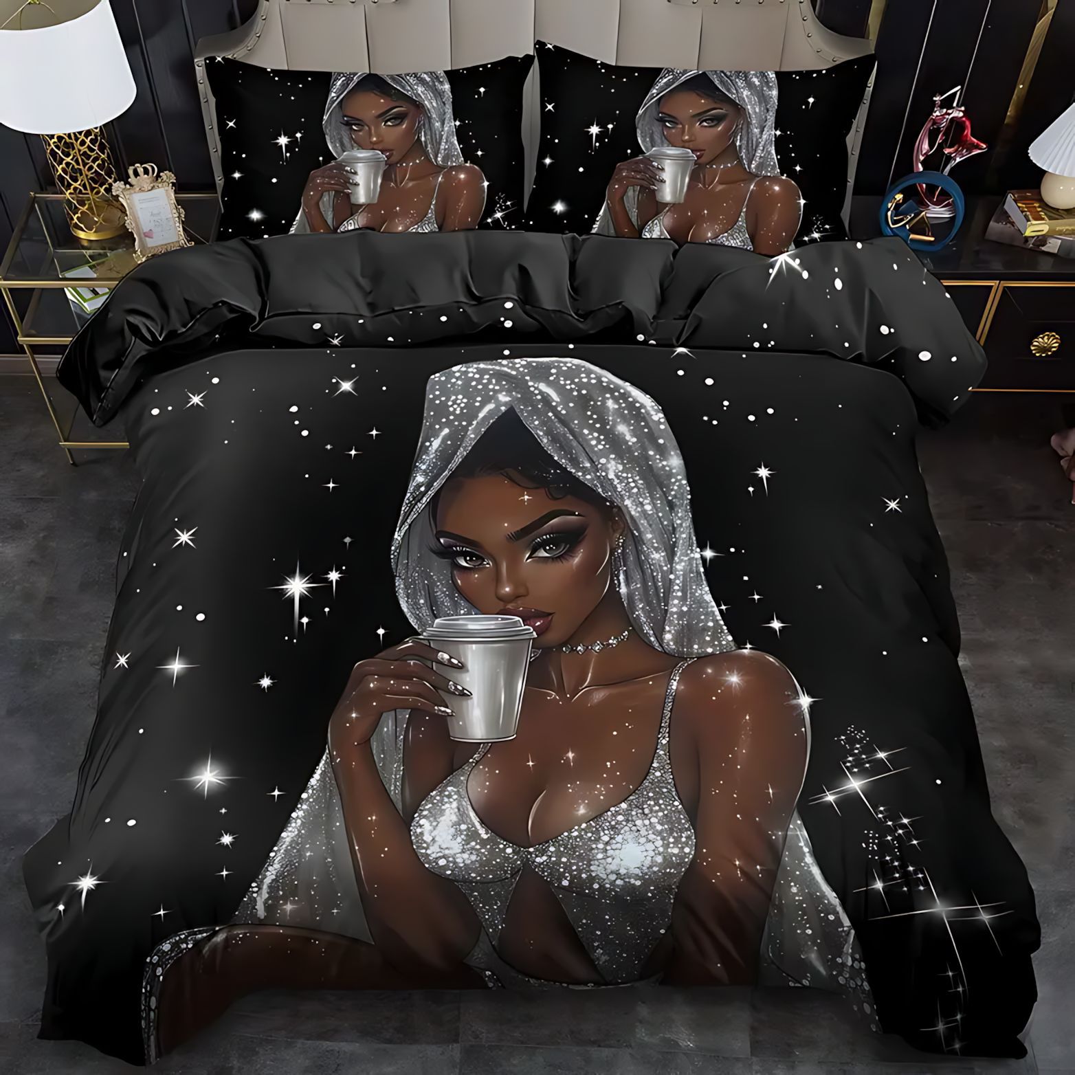 TUME / JIT belleza Miss África transfronteriza textil doméstico impresión digital HD set de colcha de cama