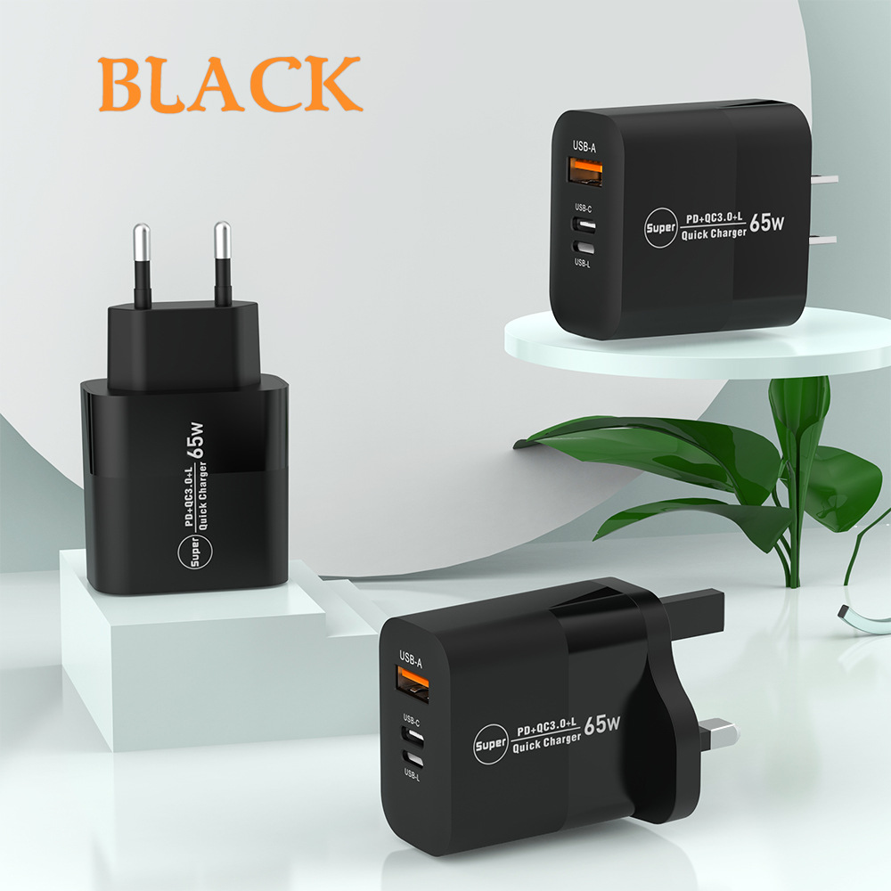 Fábrica directa estándar 65W carga inversa A + C + Lightning cabeza de carga súper rápida PD + QC3.0 cargador de teléfono móvil