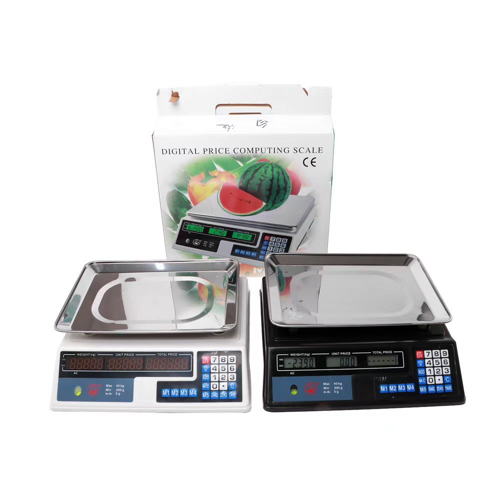 Nueva configuración material 40kg fruta Escala electrónica escala de precios electrónica Amazon Inglés Comercio exterior fruta Escala doble pantalla electrónica