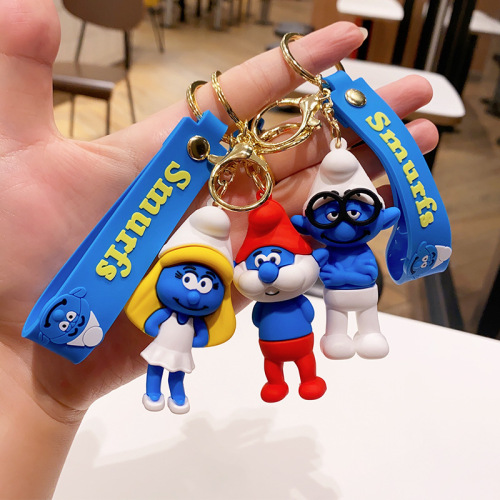 Creative Cartoon Smurf Doll Car Keychain Chain Soft Plastic Doll Backpack Pendant Couple Small Gift Wholesale