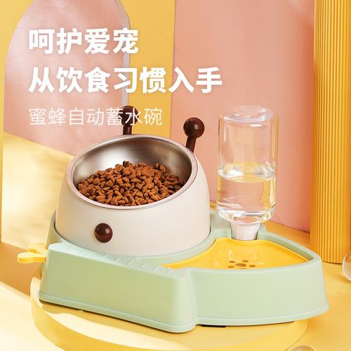 Cat bowl double bowl protects cervical vertebra and prevents tipping automatic drinking cat food bowl dog bowl cat water bowl rice bowl pet supplies