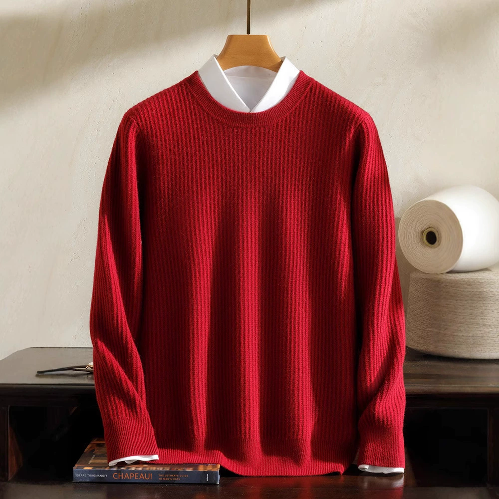 Осенний и зимний новый 100% чистый кашемир мужской круглый воротник утолщенные теплые повседневные модные вязаные свитера