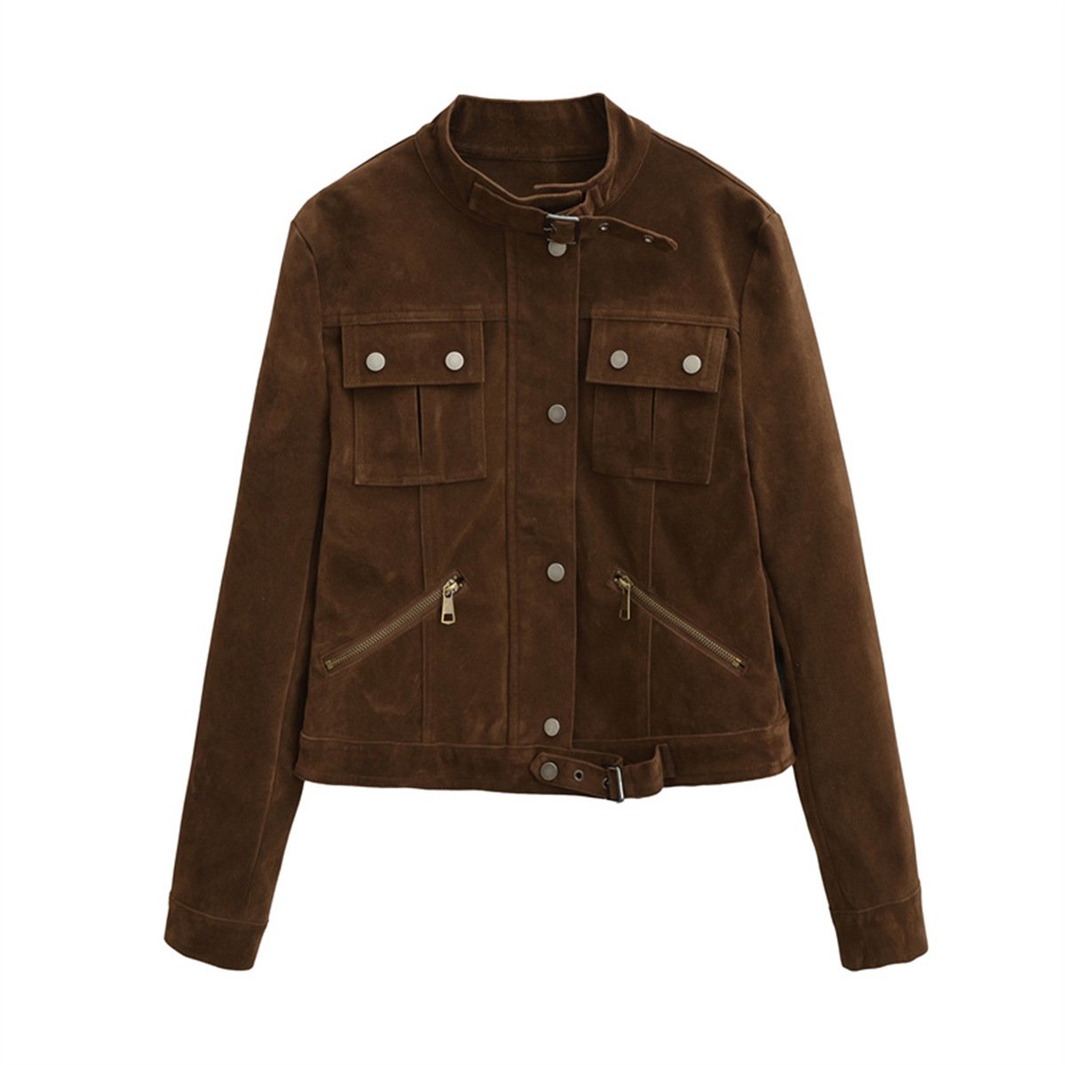Maillard Suede Retro Brown Padded Jacket Women's Autumn Motorcycle Flocking Short Top New Style