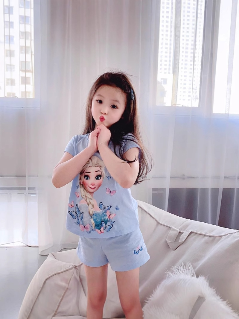 Pijamas de algodón de verano de niñas 2026 nuevos niños delgados ropa para el hogar de niños niñas Aisha set de mangas cortas