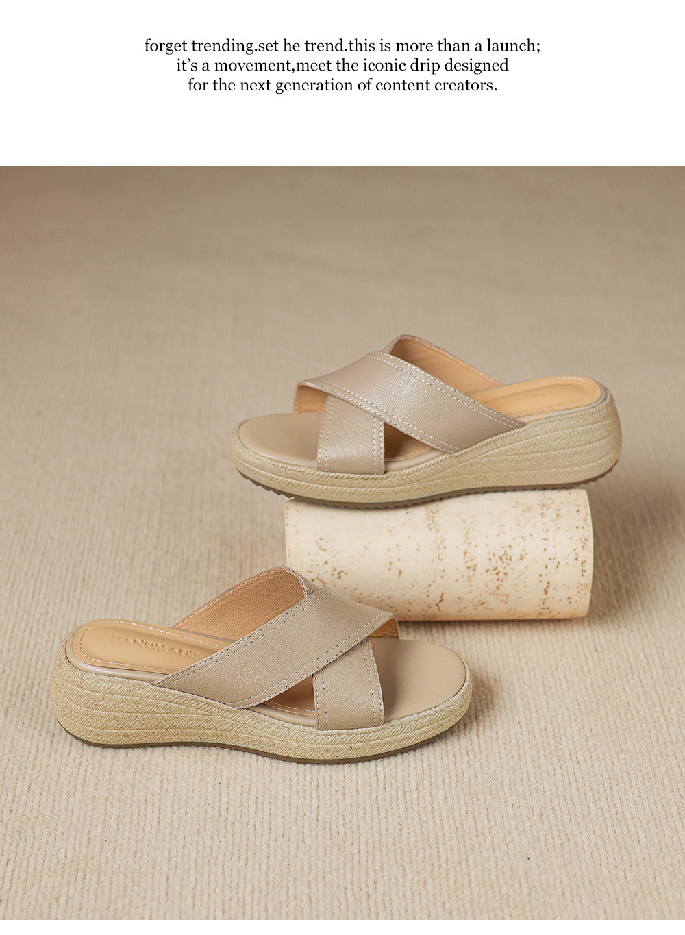 Dép sandal nữ quai chéo hở ngón đế dày da cừu — màu trắng ngà chi tiết 16