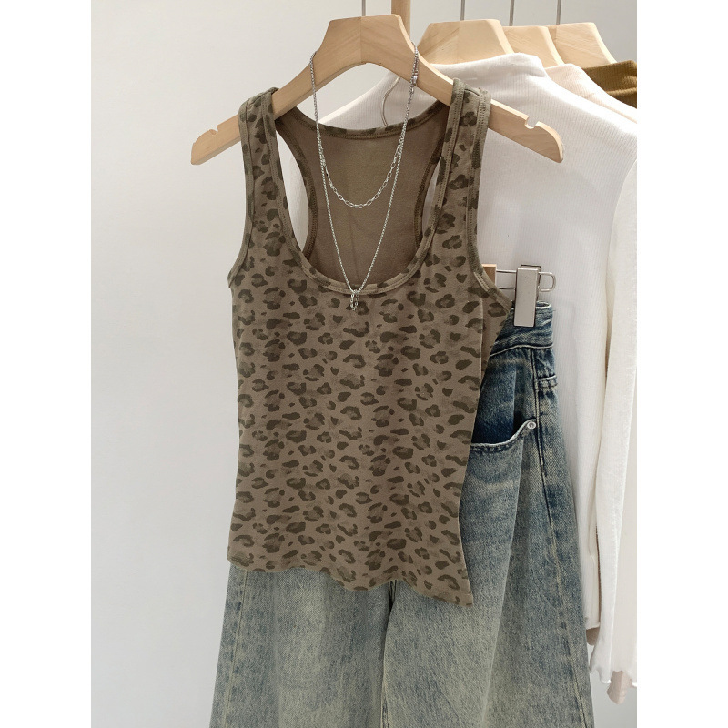 Korean-Style Ins Fashion American Hot Girl Slim-Fit Leopard Print U-Neck Tank Top for Women, Summer 2026 New Super Popular Age-Reducing Top Korean-Style Ins Fashion American Hot Girl Slim-Fit Leopard Print U-Neck Tank Top for Women, Summer 2026 New Super Popular Age-Reducing Top
