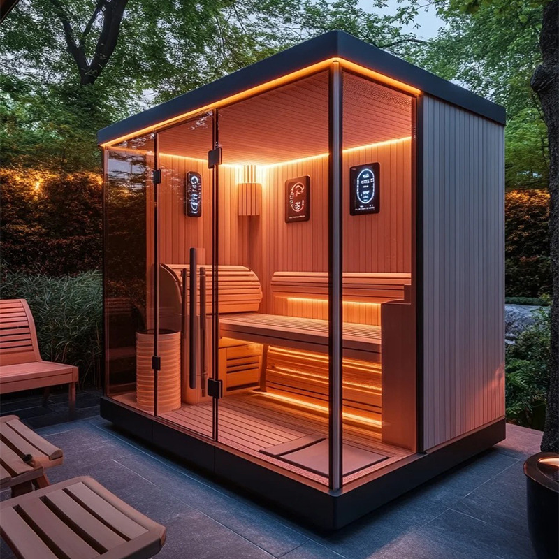 Sala de sauna de aguas termales al aire libre Sala de vapor de sudor doble individual Sala de vapor seco para cuatro personas Sala de vapor de patio multijugador Casa de madera
