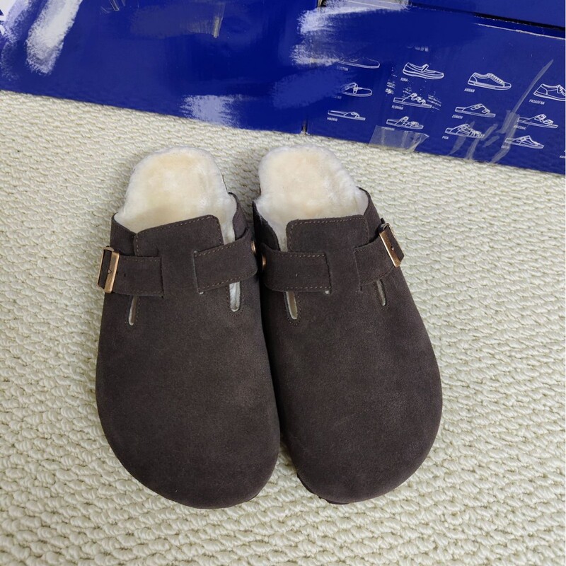 Bk Cowhide Birkenstock Shoes Autumn and Winter Snow Boots Cotton Fleece Pure Source Sangpo Half-Wrap Slippers Thick-Soled Men's and Women's Birkenstock Shoes