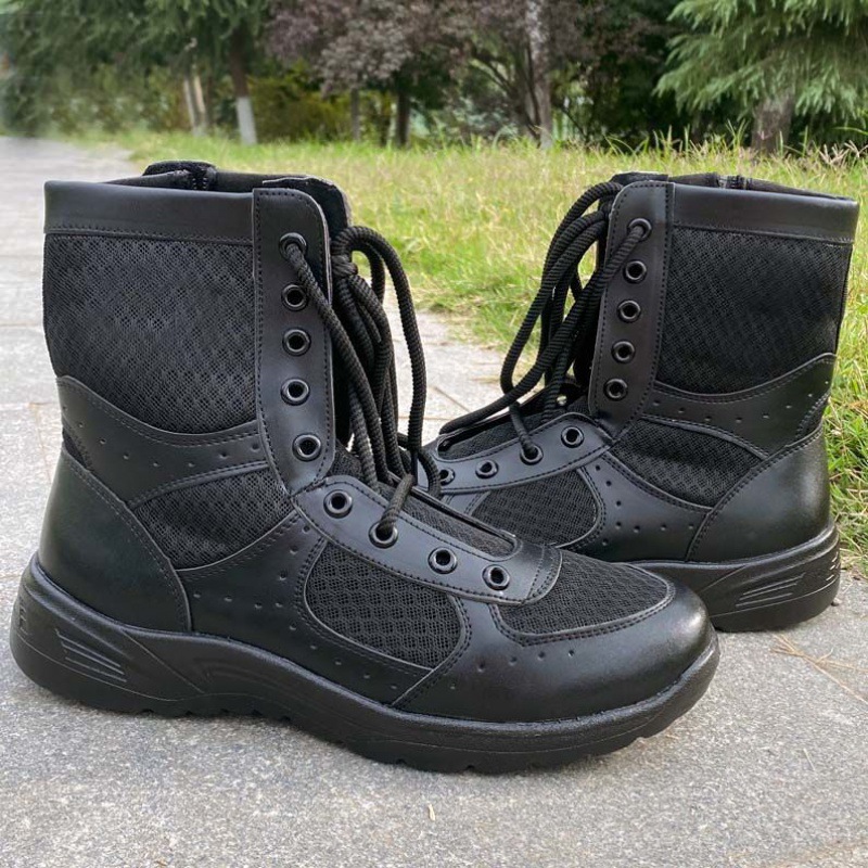 Nuevas botas de combate de malla marrón de verano transpirables ultraligeras para hombres con cremallera resistente al desgaste de alta altura contra pinchazo en el desierto