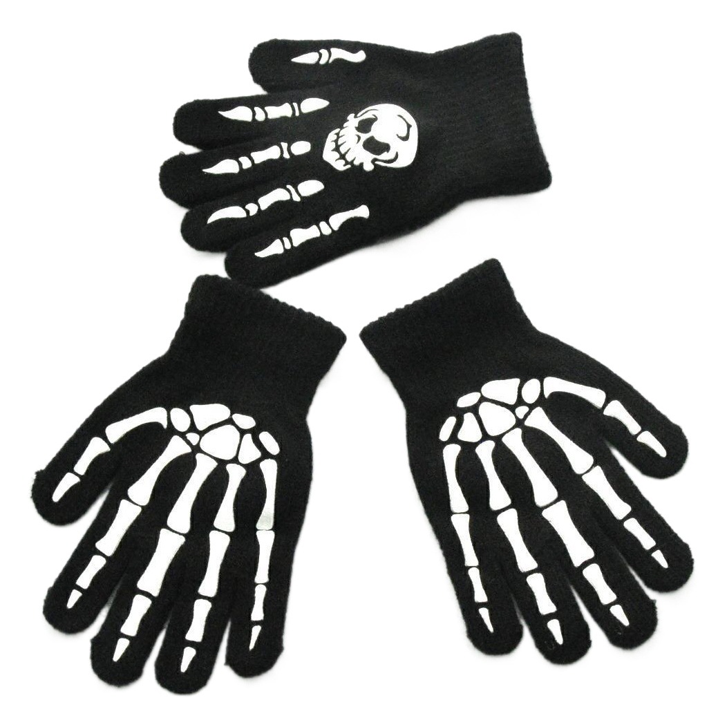 5-11 year old primary school students winter warm knitted gloves Halloween night luminous skull ghost claw gloves