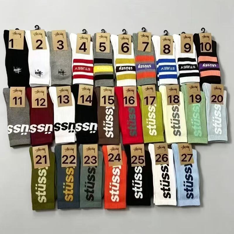 Foreign Trade Stussy Towel-Soled Sports Socks for Men and Women, Mid-High Tube with Letter Embroidery, European and American Trendy Sports Basketball Socks Foreign Trade Stussy Towel-Soled Sports Socks for Men and Women, Mid-High Tube with Letter Embroidery, European and American Trendy Sports Basketball Socks