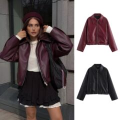 AliExpress クロスボーダーヨーロッパとアメリカンスタイルの婦人服 2025 秋の新アメリカンソリッドカラーレザージャケットレディース PU ジャケット