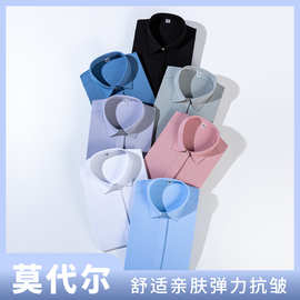 莫代尔女士长袖衬衫免烫抗皱白色工作服通勤职业装修身商务舒适