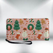 亚马逊可来图印制PU长款钱包圣诞节印花多功能手拿包可一件起订