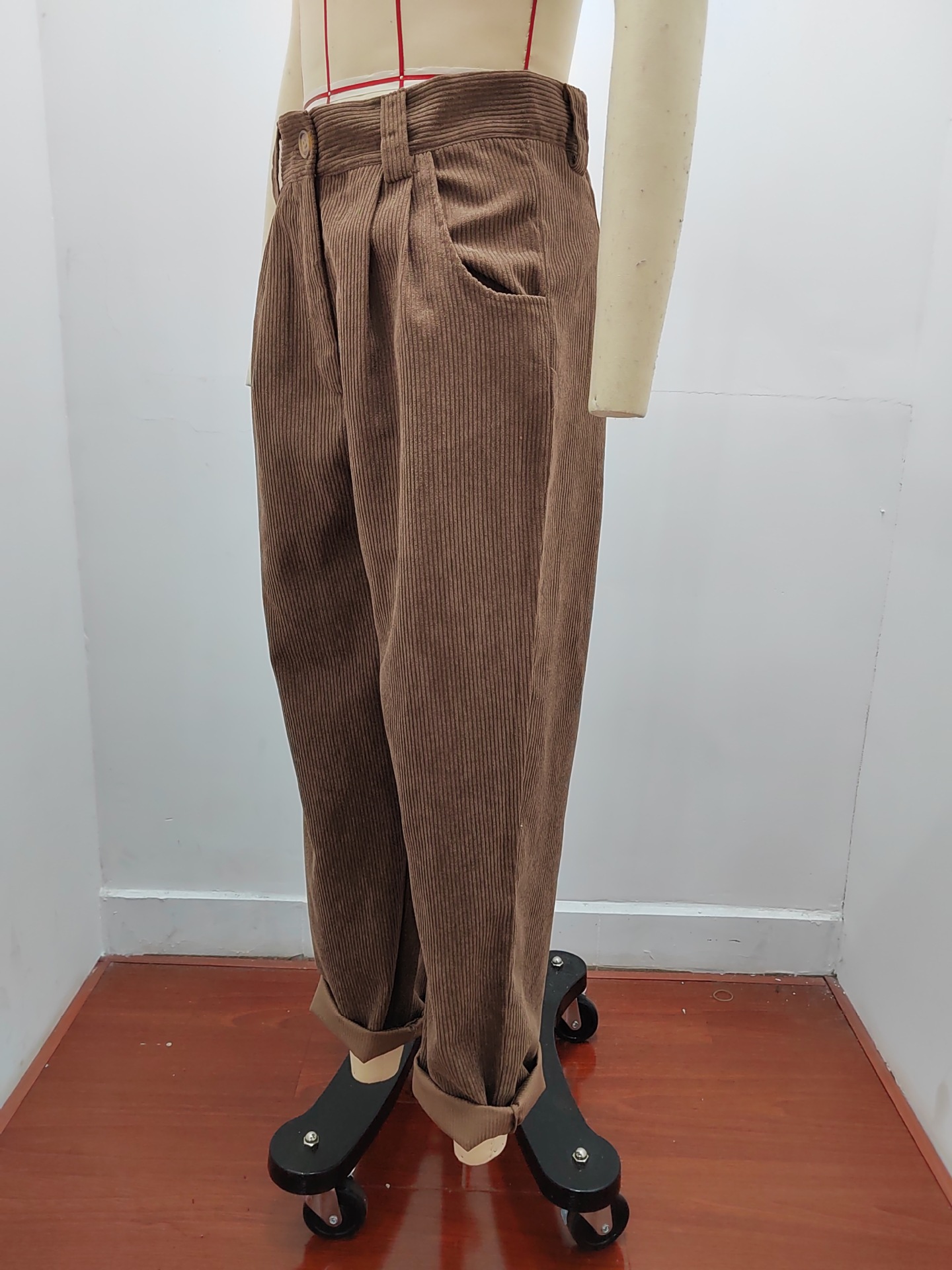 Women's Clothing Women's High Waist Casual Pants Autumn Solid Color Corduroy Loose Straight Pants Style For Formal & Casual For Women_ecoleips.com