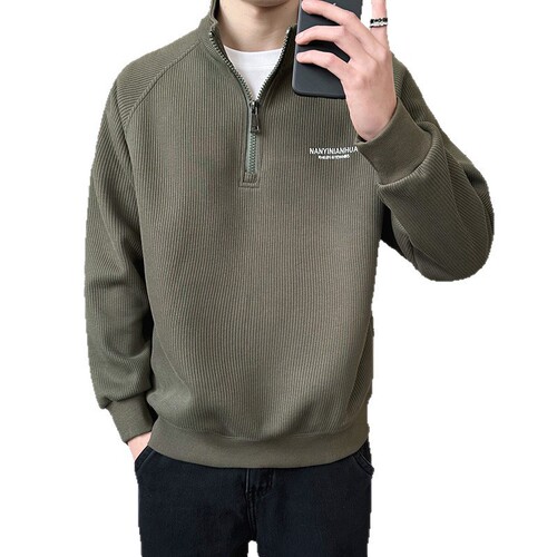 Semi-zipper hoodie men's stand-collar spring and autumn loose casual long-sleeved top men's outer fashion brand embroidered bottoming shirt