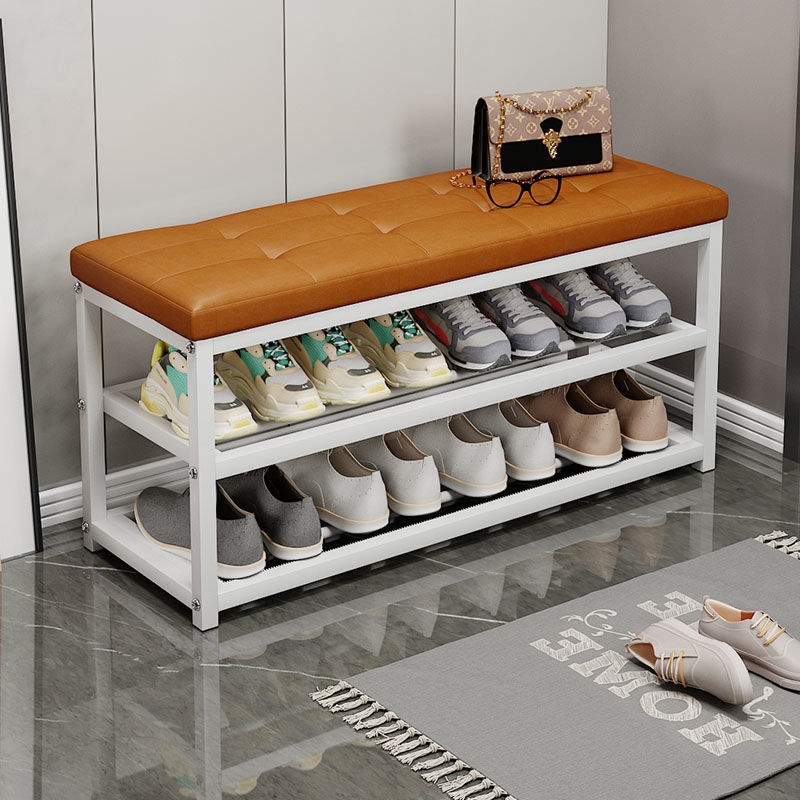 Descanso en la puerta del hogar, cambio de zapatero, almacenamiento simple multicapa, zapatero, puede sentarse en un bolso suave de hierro forjado, taburete multifuncional para zapatos