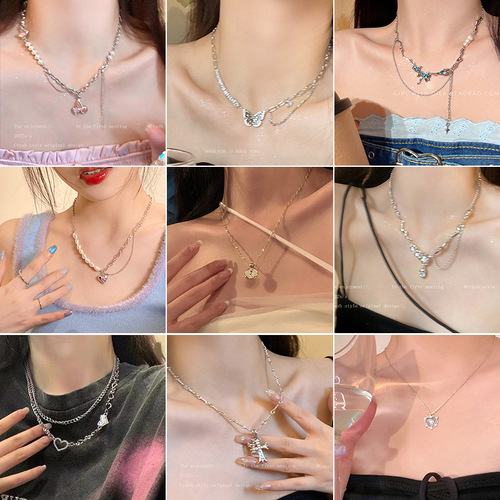 Autumn Korean Style Necklace for Women, Metal Hip Chain, Sweet and Cool Punk Lockchain for Women, Pearl High-End Metal Necklace