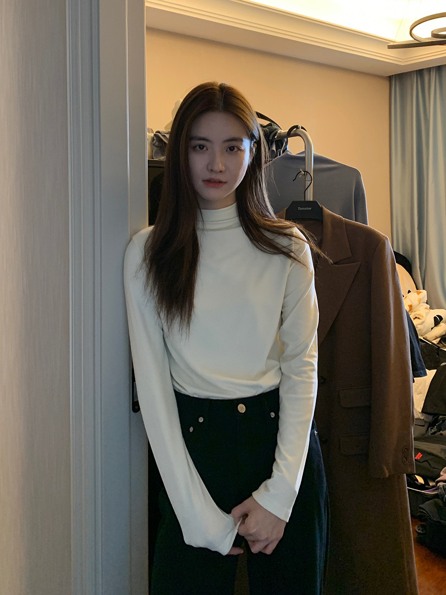 nantao hyaluronic acid brushed half turtleneck bottoming shirt women‘s 2024 autumn inner stretch slim-fit long-sleeved undershirt