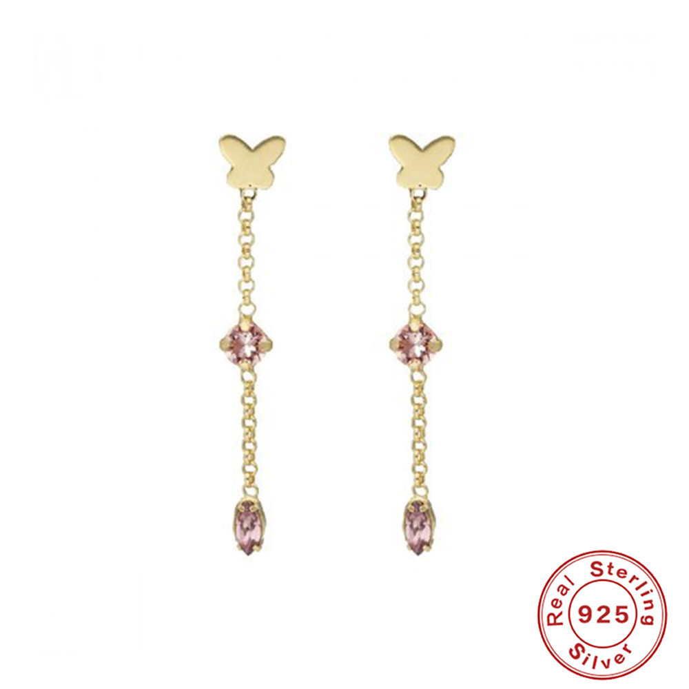 Fashion Butterfly Sterling Silver Plating Zircon Drop Earrings 1 Pair