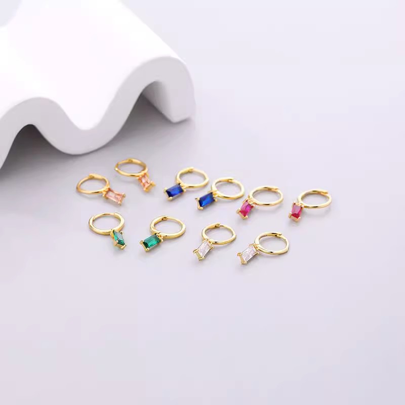 925 plata esterlina pendientes de zircón de color mujer Europa y América ligera de lujo cuadrados pendientes temperamento in pendientes pendientes de orejas