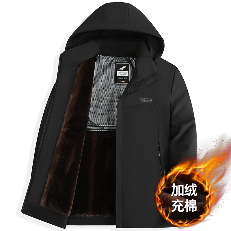 Abrigo de invierno grueso forrado de lana Abrigo acolchado de algodón de los hombres de grafeno sombrero desmontable abajo chaqueta papá Abrigo acolchado de algodón ropa de hombre